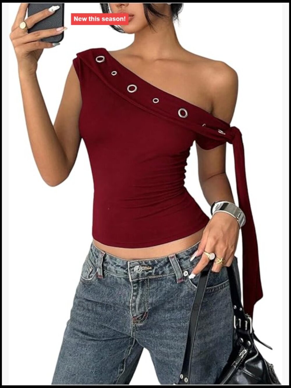 Y2K One Shoulder Tie Knot Crop Tank Top Sleeveless